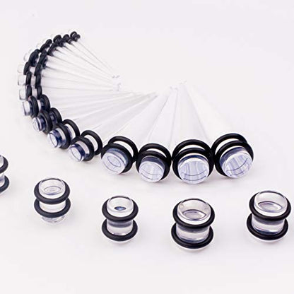 50 Pcs Ear Gauges Stretching Kit 14G-00G | Acrylic Tapers and Plugs Silicone Tunnels, Gauge Expanders Stretching Kit, Piercing Earring Jewelry for Men and Women - color: Clear
