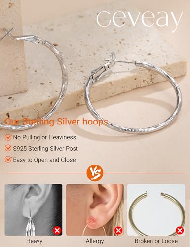 2.5MM Thin Gold Hoop Earrings for Women Hypoallergenic Sterling Silver Post Hoop Earrings Lightweight Large Big Twisted Gold Hoops Earrings 30MM/40MM/50MM/60MM - color: 40MM Sillver