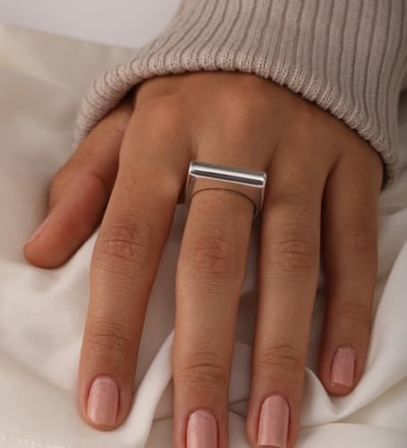 LeCalla 925 Sterling Silver Bar Ring for Women | Silver Ridge Ring Signet Style Classic Simple Plain Wedding Band Engagement Ring | Women's Statement Stackable Ring(Sizes 6-8No.) - color: Style 02, size: Ring Size-7No.