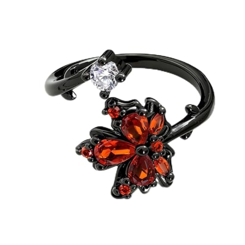 Fall Gold Plated Knuckle Ring Trendy Zircon Crystal Jewelry with Maple Leaf Design Vintage Stackable Joint Finger Ornament Simple Cute Open Twist Ring for Women Daily Wear - color: Black