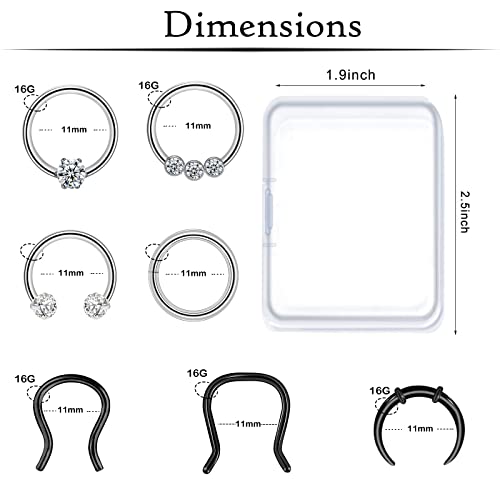 ONESING 20-30 Pcs Septum Rings 16G Septum Jewelry - Surgical Steel Piercings Horseshoe Helix Daith Smiley Tragus Lip Rings Nose Hoop Hinged Seamless Piercing Jewelry for Women Men - color: Color-A-16G-10mm