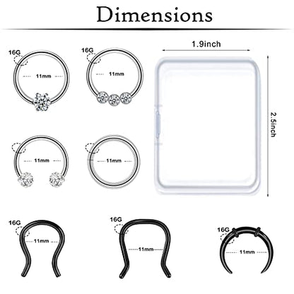 ONESING 20-30 Pcs Septum Rings 16G Septum Jewelry - Surgical Steel Piercings Horseshoe Helix Daith Smiley Tragus Lip Rings Nose Hoop Hinged Seamless Piercing Jewelry for Women Men - color: Color-A-16G-10mm