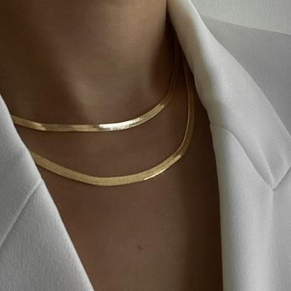 14K Gold Plated Chain Necklace for Women Trendy - 925 Sterling Silver Clasp | Waterproof Dainty Choker Necklace, 14/16/18/20 inch Thin Simple Box Figaro Chain Herringbone Necklace Jewelry for Women Men - color: Herringbone 5mm