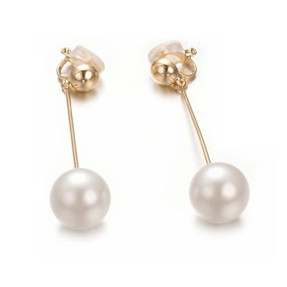 Yoursf Gold Pearl Dangle Clip On Earrings For Women Hypoallergenic White Pearl Drop Earrings 18K Gold Plated Non Pierced Ears Pearl Drop Earrings Fashion Jewelry - style: Women's Gold Pearl Drop Clip Earrings