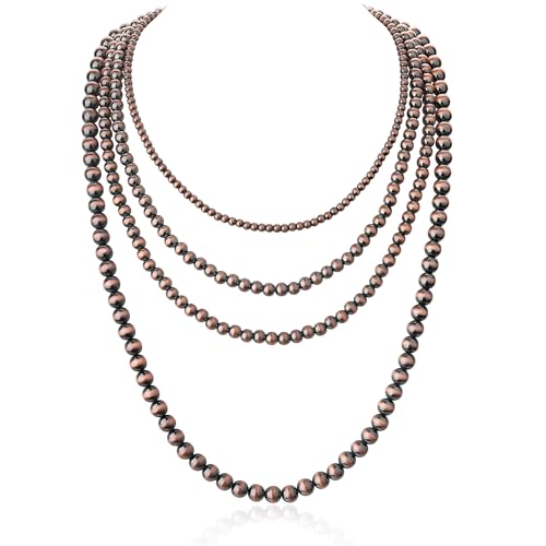 Navajo Pearl Necklace Western Jewelry for Women Cowgirl | Layered Western Necklaces Country Concert Choker Jewelry Gift - color: red 4pcs
