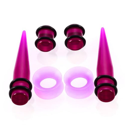 50Pcs Ear Stretching Kit 14G-00G: Acrylic Tapers Plugs Silicone Tunnels Hypoallergenic Gauges Expander Set Body Piercing Jewelry for Men Women - color: Purple