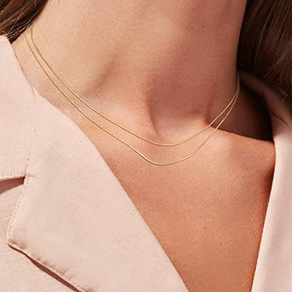 Freekiss Layered Necklace Set for Women Stackable | Herringbone Snake Cuban Rope Chain, Dainty Choker, Layered Stackable, Non Tarnish, Hypoallergenic, Adjustable 14-18.5" - color: Gold, style: 2 Layered Herringbone