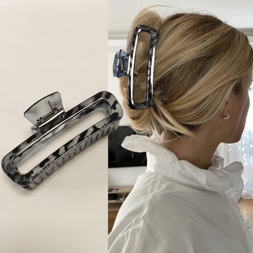5 Inch Large Hair Claw Clips, No Slip Matte & Glossy Unbreakable Square XL Hair Clips for Thick Long Curly Hair, Women's Big Rectangle Strong Clips, 4 Pack - color: A6 5 inch