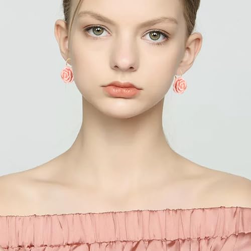 Handmade Bohemian Aesthetic Dainty Acrylic Flower Petal Leverback Earrings Sparkly 14K Gold Floral Dangle Drop Earrings for Women - color: Orange Pink