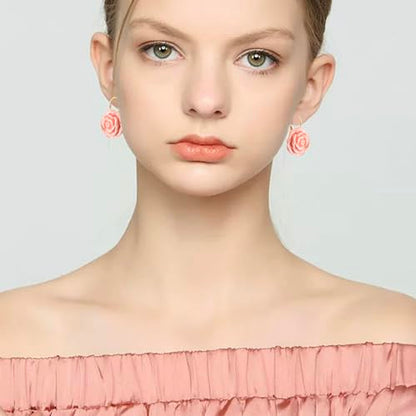 Handmade Bohemian Aesthetic Dainty Acrylic Flower Petal Leverback Earrings Sparkly 14K Gold Floral Dangle Drop Earrings for Women - color: Orange Pink