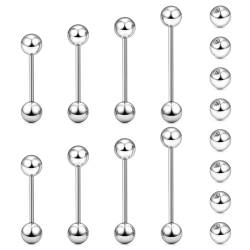 14G 16G Nipple Tongue Rings Stainless Steel Straight Barbells Piercing Jewelry Short Long Bar Silver Black Gold Bridge Piercings For Women Men 12Mm 14Mm 16Mm 18Mm Length Ball Size 5MM 6MM - color: Silver 16G Barbell Piercing Jewelry