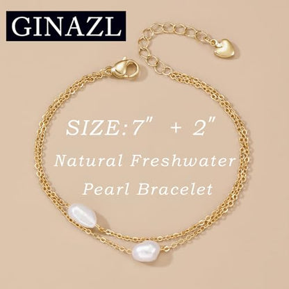 GINAZL Natural Freshwater Pearl Bracelets for Women 6-7MM Rice-Shaped Pearl 23CM End-to-End Length - color: C