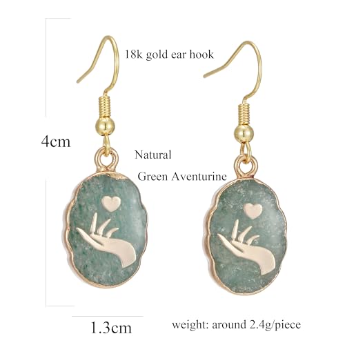 Boho Multiple Style Natural Stone Earrings for Women Unique Healing Gemstone Energy Hypoallergenic Lightweight Dangle Drop Earrings Multiple Styles Earrings Jewelry for Birthday Party Gift - style: Green Aventurine Handlove
