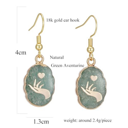 Boho Multiple Style Natural Stone Earrings for Women Unique Healing Gemstone Energy Hypoallergenic Lightweight Dangle Drop Earrings Multiple Styles Earrings Jewelry for Birthday Party Gift - style: Green Aventurine Handlove