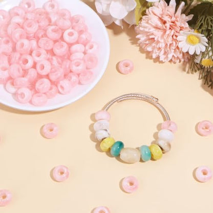150PCS 14x8mm Pink Acrylic European Large Hole Rondelle Spacer Beads with Storage Box, Loose Beads for Bracelet Necklace Earring Hair DIY Jewelry Making - color: Pink