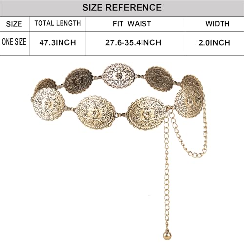 ILuvatar Western Metal Concho Belt for Women Cowgirl Waist Chain for Women Dress Pants Adjustable - color: Gold-t50