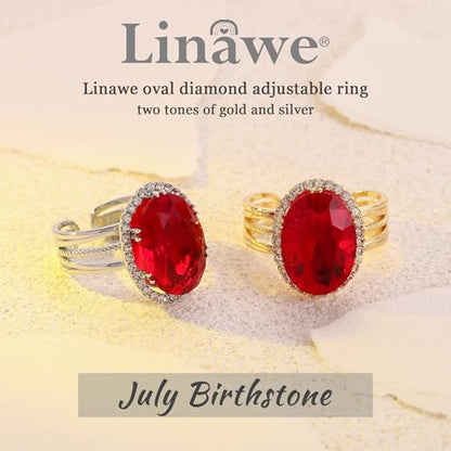 Linawe Costume Jewelry Adjustable Cocktail Ring for Women | Copper, Rhinestone, Cubic Zirconia, Oval, Fake Diamond, Crystal, Stone, Birthstone, Gemstone, Big, Chunky, Statement - color: White Red