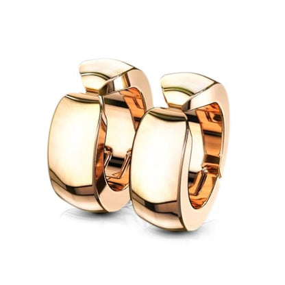 Aloha Earrings Domed Cuff Clip On Non-Piercing Huggie Hoop Earrings - style: Rose Gold Tone