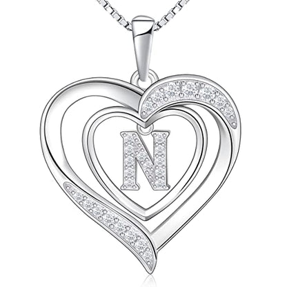 RIVIKO Heart Initial Necklace for Women, 925 Sterling Silver Letter Pendant,Personalized Charm Alphabet Jewelry Valentines Mother's Day Anniversary Christmas Birthday Gifts for Women Her Mom Wife - color: Letter-N