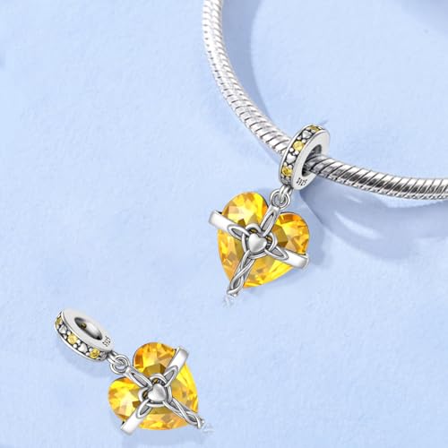LNQOBU Birthstone Charm for Bracelets,925 Sterling Silve Heart Dangle Charms for Pandora Bracelets - color: K-November