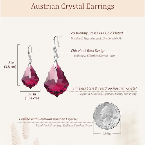Austrian Crystal Baroque Teardrop Dangle Earrings for Women | 14K Gold-Plated,Hypoallergenic,Brilliant Facets,Fluid Movement,Easy-Wear Fishhook Fit,For Daily Wear And Special Occasions - color: Fuchsia