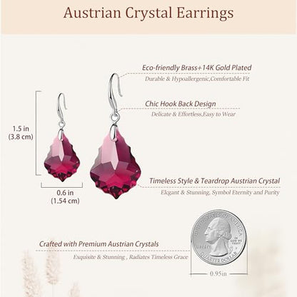 Austrian Crystal Baroque Teardrop Dangle Earrings for Women | 14K Gold-Plated,Hypoallergenic,Brilliant Facets,Fluid Movement,Easy-Wear Fishhook Fit,For Daily Wear And Special Occasions - color: Fuchsia