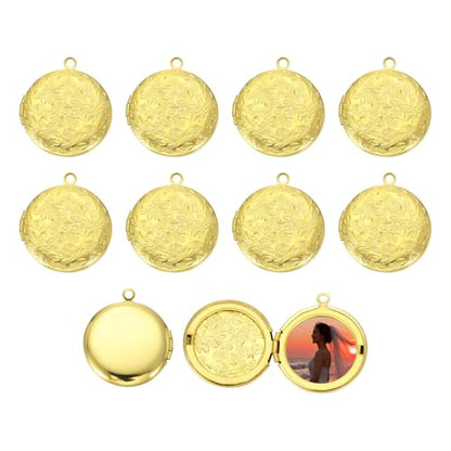 MECCANIXITY Custom Photo Locket Charm, Copper Retro Picture Locket Pendants for DIY Memorial KeyChains Necklace Bracelet Jewelry Making - color: Dark Copper, style: Round Engraved Flower