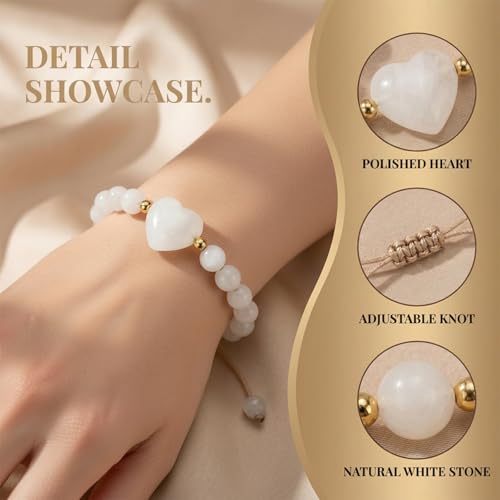 Heart Crystal Bracelet,Natural Gemstone Healing Bead Bracelet | Handmade Jewelry Gifts for Women Men,Graduation Gift for Her - color: White Jade Bracelet