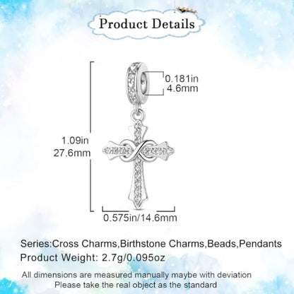 HappyStar 925 Sterling Silver Charms Infinity Design Birthstone Charms for Bracelets with 5A Cubic Zirconia Cross Necklace for Women Dangle Pendant Compatible Pandora Bracelets Happy Birthday Gifts - color: 4-April Birthstone Charms