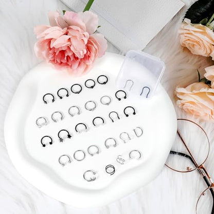 ONESING 20-30 Pcs Septum Rings 16G Septum Jewelry - Surgical Steel Piercings Horseshoe Helix Daith Smiley Tragus Lip Rings Nose Hoop Hinged Seamless Piercing Jewelry for Women Men - color: Color-C-16G-10mm