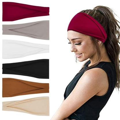YONUF Fashion Headbands For Women Wide Headband Yoga Workout Head Bands Hair Accessories Band 6 Pack - color: Solid1