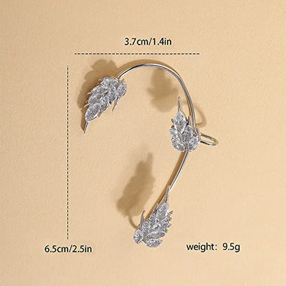 BETHYNAS Glitter Rhinestone Butterfly Flower Ear Cuff Sparkly Non-Pierced Crystal Tassel Fake Earrings Climber Lady Ear Wrap Bridal Party Ear Jewelry for Women and Girls - color: Silver Wheat