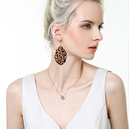 YUNXI Large Genuine Soft Leather Handmade Fringe Feather Lightweight Leaf with Simple Drop Metal Bar Tear Drop Dangle Color Earrings for Women - color: Leopard