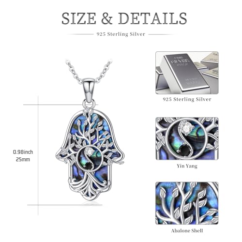 Hamsa Necklace 925 Sterling Silver Evil Eye/Lotus Flower/Star of David/Chai/Yin Yang Hamsa Hand Pendant Jewelry Hand of Fatima Gifts for Women - style: Yin Yang