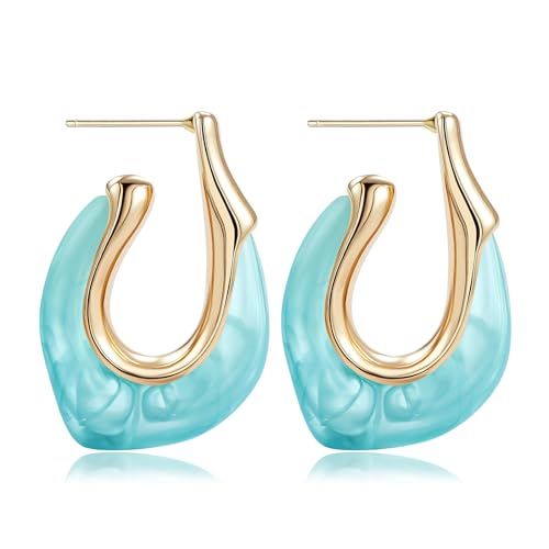 Acrylic Gold Hoop Earrings Chunky Huggie Statement Vintage Earrings Cute Resin Drop Earring Trendy Jewelry Gifts for Women - color: Blue, size: Hoop