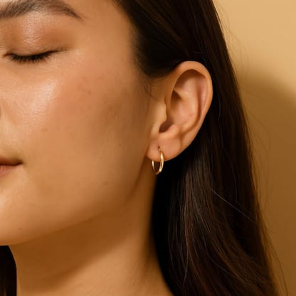 14K Gold Huggie Earrings for Women Small 16mm Gold Hoop Earrings | Lightweight Gold Huggie Hoop Earrings for Women Jewelry, Everyday Wear, Gift for Mom, Wife, Girlfriend, 16mm