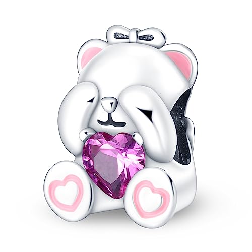 CYCUFF 925 Sterling Silver Charms Suitable for Charm Necklaces, Bracelet Pendants Beads Jewellery Gift for Women - color: Animal Series Bear Blindfold Bead
