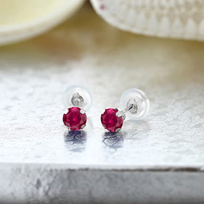 Gem Stone King 14K Gold Gemstone Birthstone Stud Earrings For Women Men | 4MM Round Cut | Solitaire Gold Studs with Secure Backs | Fine Jewelry for Her Him Mom Dad Wife - color: Created Ruby-July