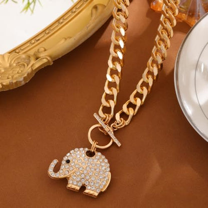 14K Gold Plated Heart Chain Necklace Women Trendy Cuban Link Paperclip Chain Toggle Clasp Necklace Fashion Chunky Jewelry for Women - color: Elephant