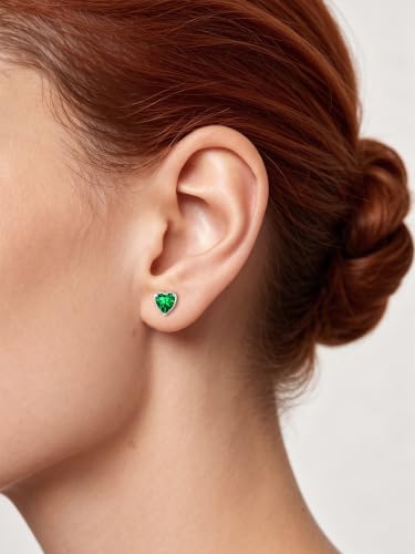 ChicSilver 925 Sterling Silver Earrings Sparkling Heart/Round/Princess Cut Birthstone Earrings for Women Birthday Jewelry with Gift Box - style: B.May(Emerald)-Heart Cut