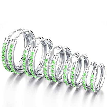 5 Pairs Huggie Hoop Earrings, Cubic Zirconia 14K Gold-Plated 316L Surgical Steel, Hypoallergenic Lightweight Design for Women & Men Cartilage & Multi-Piercing Stacking(13-21mm) - color: I+silvery+green