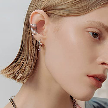 ChicSilver 925 Sterling Silver Ear Cuff Earrings Non Piercing Clip on Cartilage Cuff Earrings for Women - style: E: Multi Lines