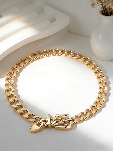 Cuban Link Chain Necklace Punk Belt Buckle Shaped Chunky Choker Necklace Statement Thick Chain Necklace Jewelry Gifts for Women Men - color: Style1-gold