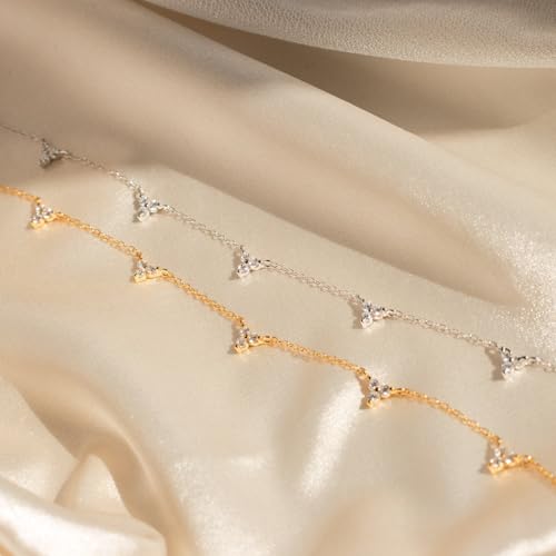Dainty Silver Gold Necklaces for Women Cute Station Choker Simulated Diamond Necklace Simple Layering CZ Necklace Trendy Jewelry Gifts - color: Silver, style: 5pcs Flower-Shaped CZ