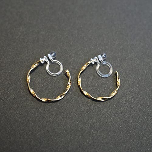 Hoop Invisible Clip On Earrings for Women Not Pierced Gold Small Twisted Hoop Comfortable Silver Large Clip On Earrings - color: Gold