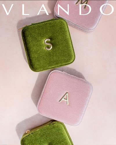 VLANDO Jewelry Box Travel, Letter B Case with Necklace Hooks | Seven Ring Rolls Separate Small Pieces, Soft Interior, Bridesmaid Gift, Wedding Travel, Soft Pink - color: Pink, size: Letter B