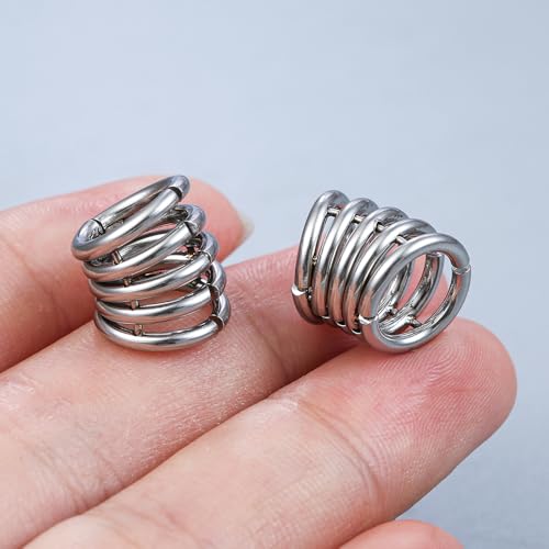 Casvort 2 PCS Hypoallergenic 316 Stainless Steel 00G/3/4'' Stacked Ring Cuffs for Stretched Lobe Ear Gauges Plugs Ear Tunnels Stretcher Earring Studs Clip on Cartilage Body Piercing Jewelry - color: Silver 10mm (00g)