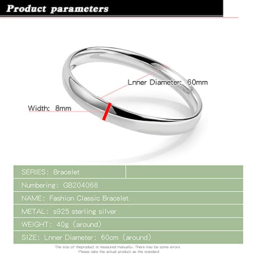 Dankadi Minimalism Women Men 925 Sterling Silver Bracelet Width 7-8MM Diameter 60-65 mm Solid Smooth On Bangle Cuff Fashion Fine Jewelry Gifts - color: Width 8MM 1 Piece, size: 60-65 mm
