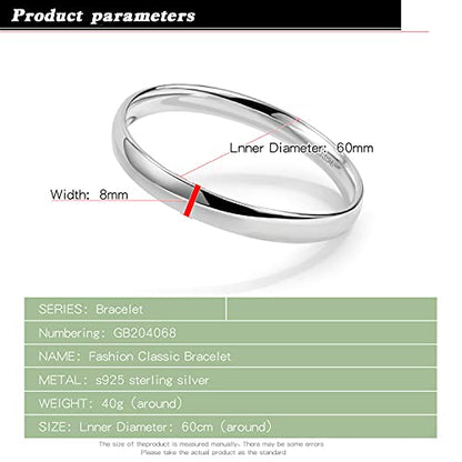 Dankadi Minimalism Women Men 925 Sterling Silver Bracelet Width 7-8MM Diameter 60-65 mm Solid Smooth On Bangle Cuff Fashion Fine Jewelry Gifts - color: Width 8MM 1 Piece, size: 60-65 mm