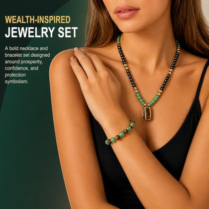 Money Bracelets Necklace Jewelry Set for Women Men Jade Crystal Tiger Eye Obsidian Beaded Necklace Feng Shui Good Luck Money Bracelet Wealth Attraction Accessories Outfits Protection Jewelry Gifts - color: A10